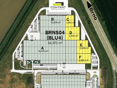 Pronájem kvalitních skladových, výrobních prostor 2.920 m², Brno - Blučina - 91600