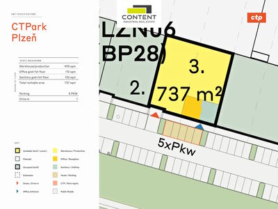 Pronájem skladu, výrobních prostor 737 m², Plzeň - Skvrňany, D5 - 99400