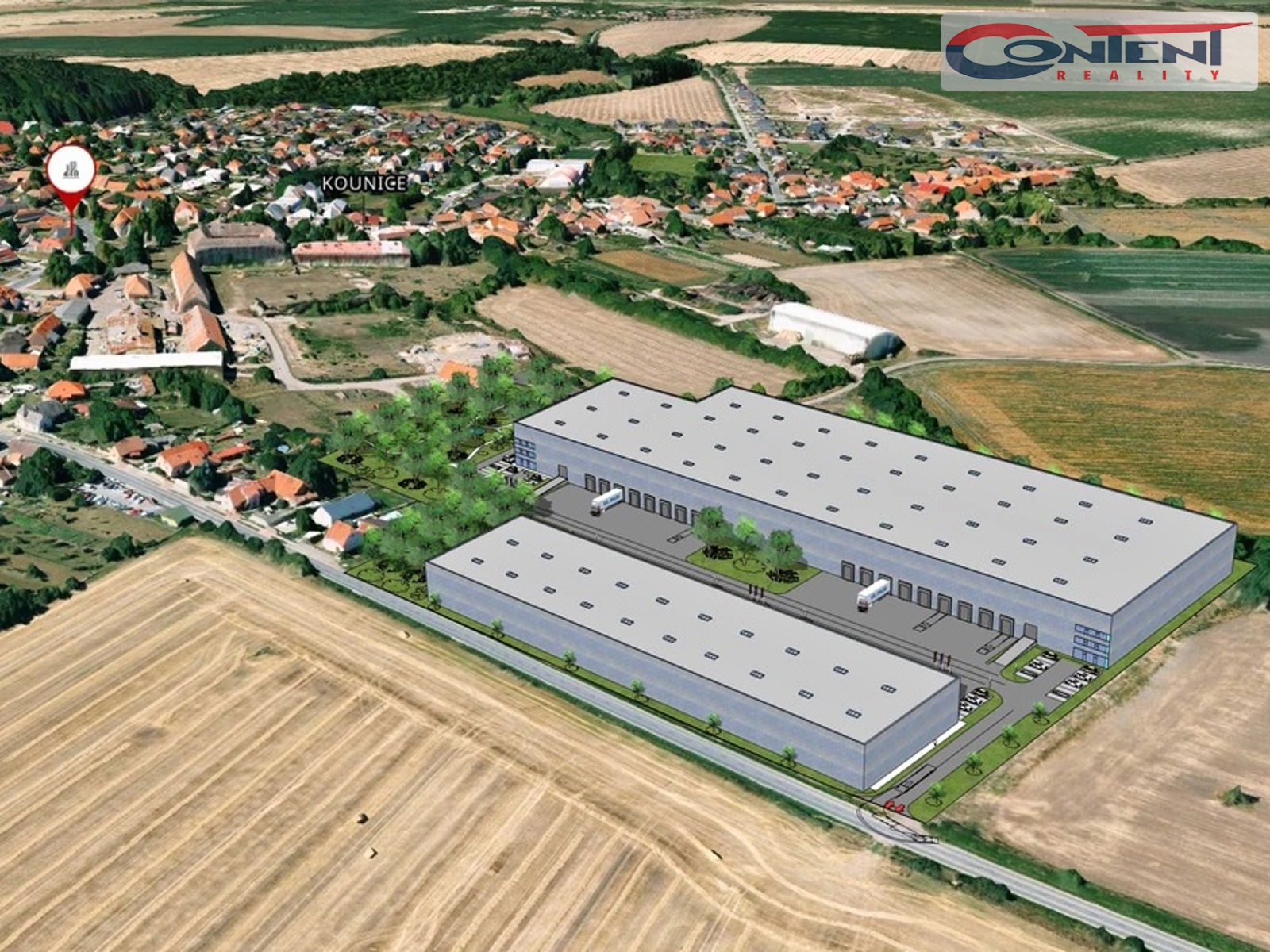 Prodej stavebního pozemku 46.918 m², Kounice, D11