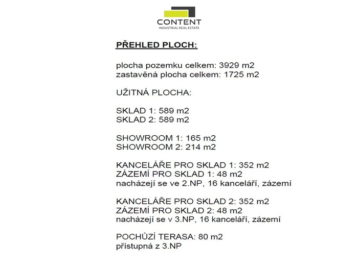 Pronájem sídla společnosti, skladové a prodejní prostory  1154 m² Hodkovice - Vestec.